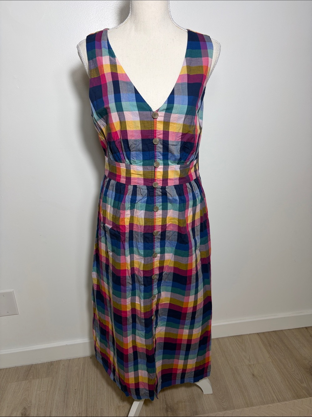 J.Crew Sleeveless Multicolor Plaid Button-Front Dress Size 10